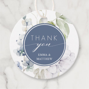 Elegant Greenery and Navy Floral Modern Thank You Favor Tags