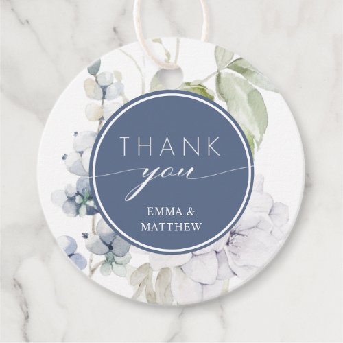 Elegant Greenery and Navy Floral Modern Thank You Favor Tags