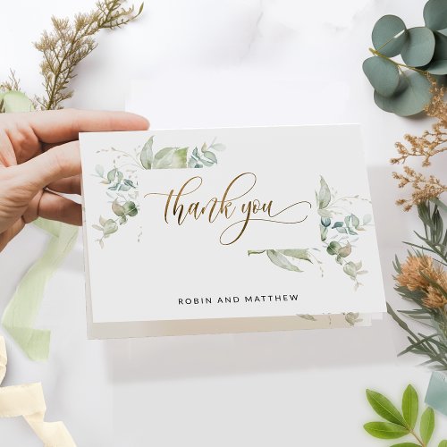 Elegant Greenery and Script Wedding or Other Thank You Card