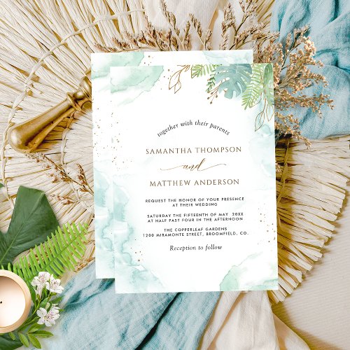Elegant Greenery and Watercolor Wedding Invitation