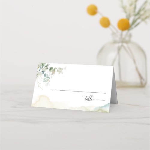 Elegant Greenery and Watercolor Wedding Place Card