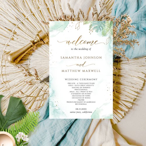 Elegant Greenery and Watercolor Wedding Program