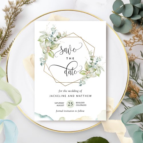 Elegant Greenery and Watercolor Wedding Save The Date