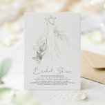 Elegant Greenery and Wedding Dress Bridal Shower Invitation<br><div class="desc">Your bridal shower is a once-in-a-lifetime celebration - a day of relaxation, fun and festivities with your closest friends and family. The invitation features a flowy lightweight breezy wedding dress / wedding gown silhouette drawing surrounded by the romantic minimal faded gold leaves greenery. It is designed to be traditional yet...</div>