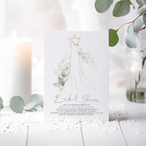 Elegant Greenery and Wedding Dress Bridal Shower Invitation