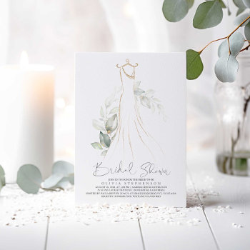 Elegant Greenery And Wedding Dress Bridal Shower Invitation by lovelywow at Zazzle