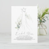 Elegant Greenery and Wedding Dress Bridal Shower Invitation (Standing Front)