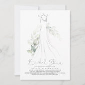 Elegant Greenery and Wedding Dress Bridal Shower Invitation (Front)