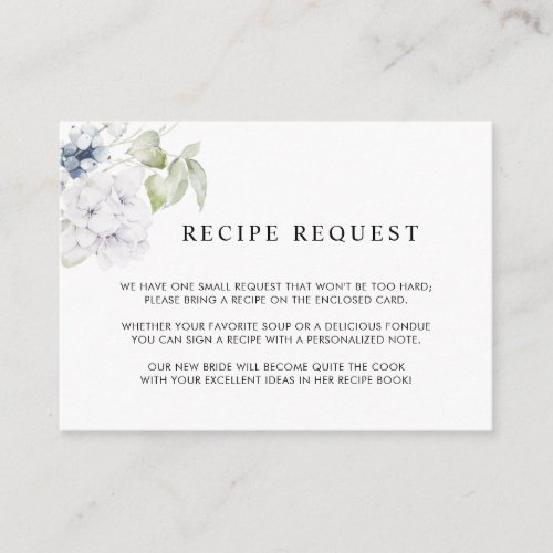 Elegant Greenery and White Floral Wedding  Recipe  Enclosure Card