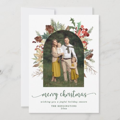 Elegant Greenery Arch Merry Christmas Photo Holiday Card