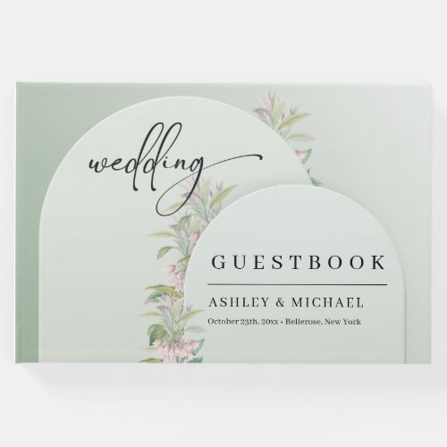 Elegant greenery arch spring blush floral wedding guest book