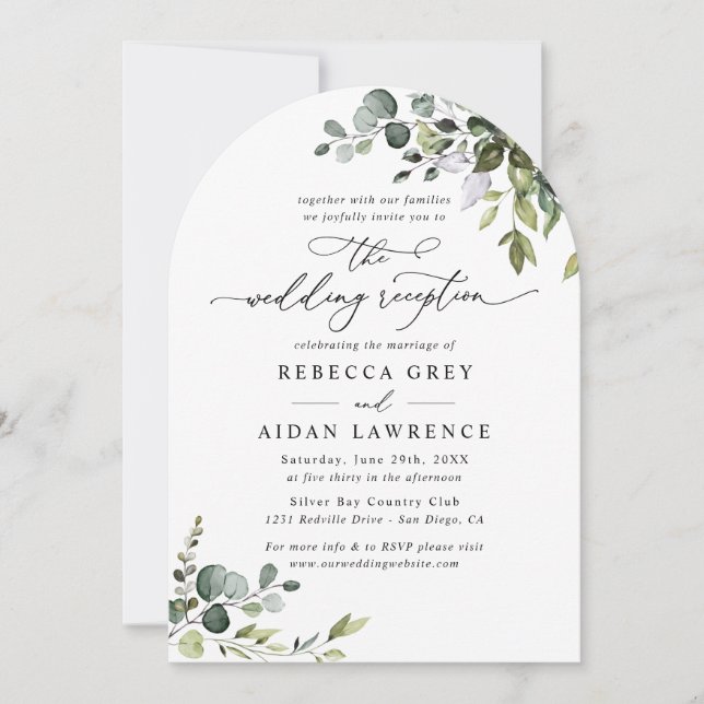 Elegant Greenery Arch Wedding Reception Only Invitation (Front)