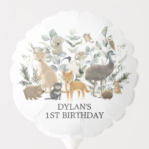 Elegant Greenery Australian Animals Baby Birthday Balloon