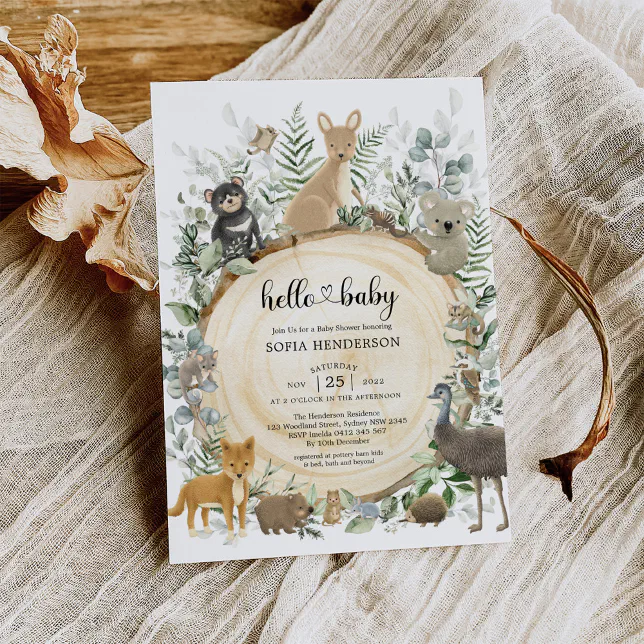 Elegant Greenery Australian Animals Baby Shower In Invitation Zazzle