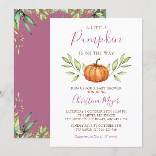 Elegant Greenery Autumn Pumpkin Baby Shower Invitation