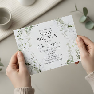 Elegant Greenery Baby Shower Invitation Postcard