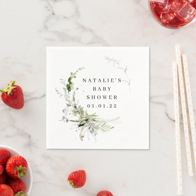 Elegant Greenery Baby Shower Napkin (Insitu)