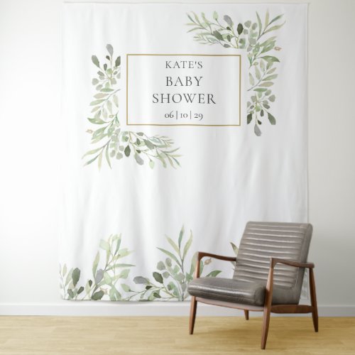 Elegant Greenery Baby Shower Photo Booth Backdrop