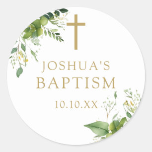 Elegant Greenery Baptism Christening Favor Classic Round Sticker