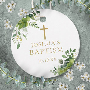 Elegant Greenery Baptism Christening Favor Tags