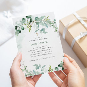 Elegant Greenery Baptism Invitation