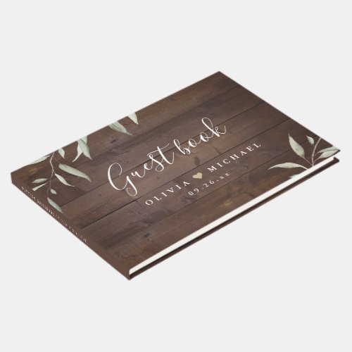 Elegant greenery barn wood county rustic wedding guest book
