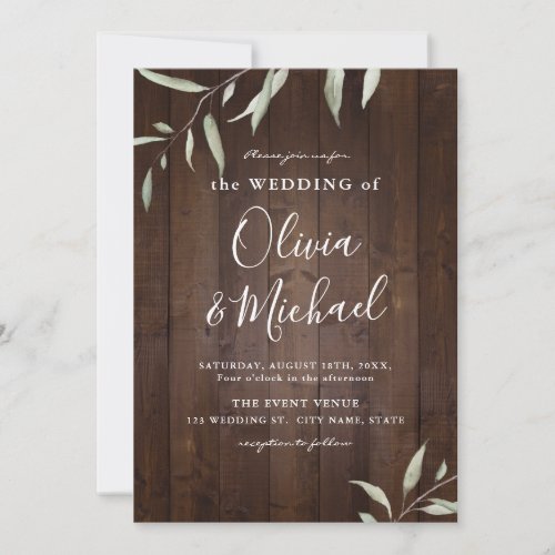 Elegant greenery barn wood county rustic wedding invitation