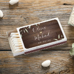 Elegant greenery barn wood county rustic wedding matchboxes<br><div class="desc">Modern watercolor botanical greenery leaves on dark barn wood grain background,  with modern script couple names and event date,  simple and elegant,  great personalized wedding matchboxes favors; 
See all the matching pieces in collection.</div>