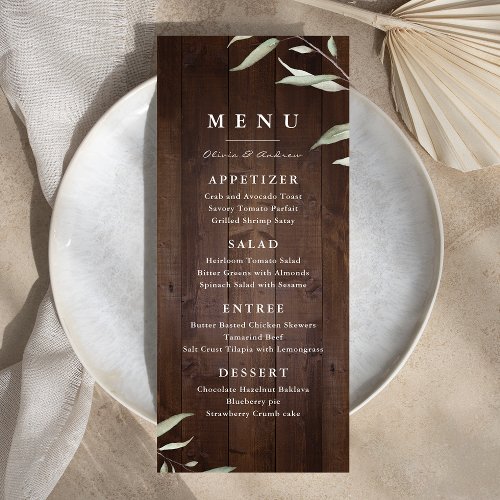Elegant greenery barn wood county rustic wedding menu