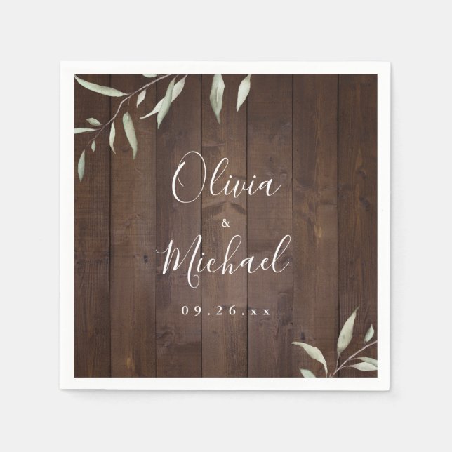 Elegant greenery barn wood county rustic wedding napkins (Front)