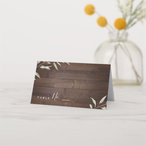 Elegant greenery barn wood county rustic wedding place card