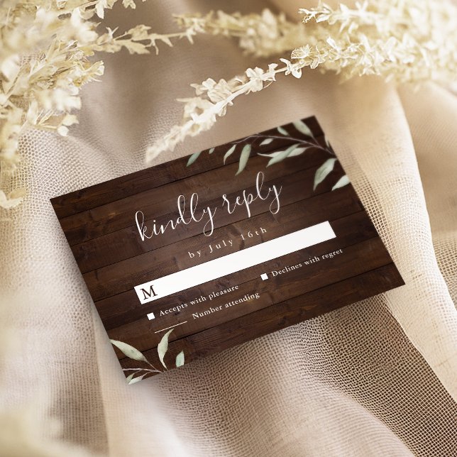 Elegant greenery barn wood county rustic wedding RSVP card (Elegant greenery barn wood county rustic wedding RSVP card)