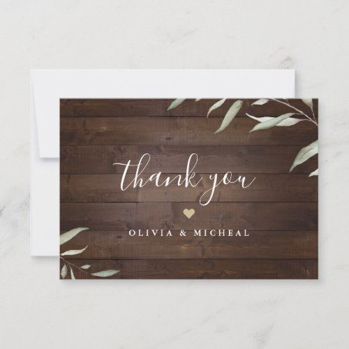 Elegant greenery barn wood county rustic wedding thank you card