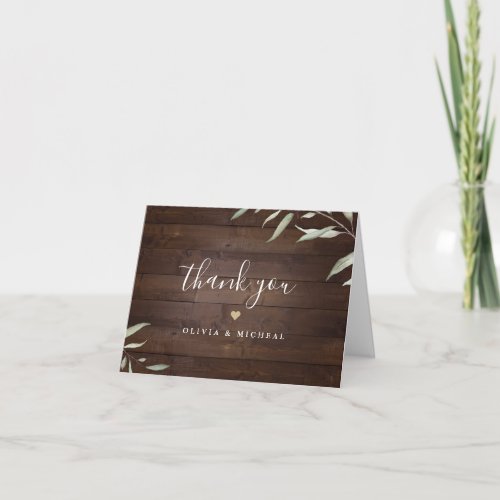 Elegant greenery barn wood county rustic wedding thank you card