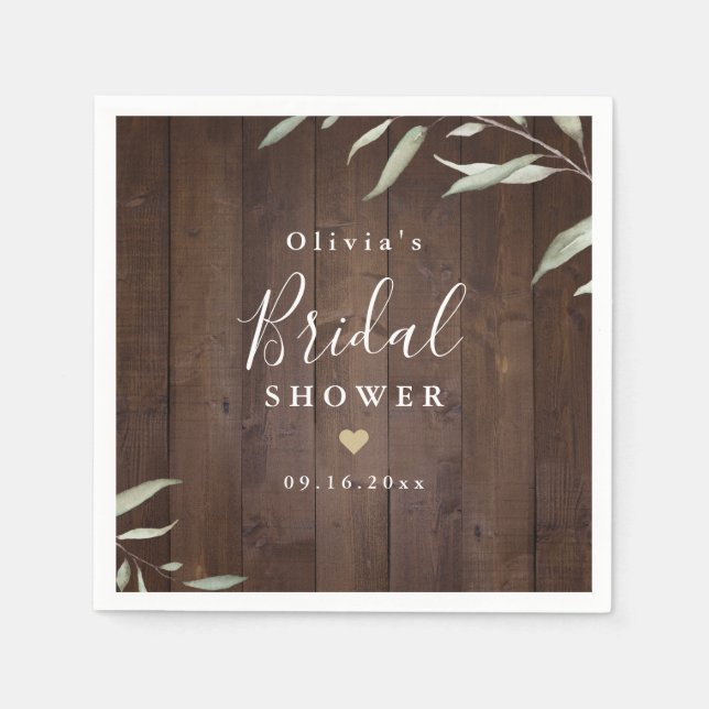 Elegant greenery barn wood rustic bridal shower napkins (Front)