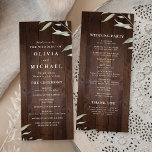 Elegant greenery barn wood rustic wedding program<br><div class="desc">Modern watercolor botanical greenery leaves on dark barn wood grain background,  simple and elegant,  great wedding program cards for rustic botanical garden wedding in fall and winter
See all the matching pieces in collection.</div>