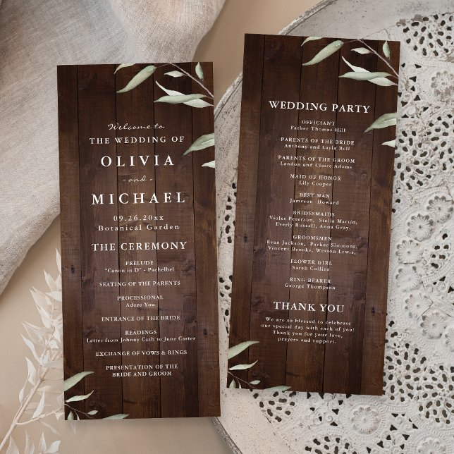 Elegant greenery barn wood rustic wedding program (Elegant greenery barn wood rustic wedding program)
