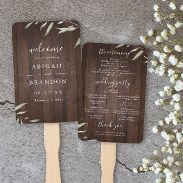 Elegant greenery barn wood rustic wedding program hand fan