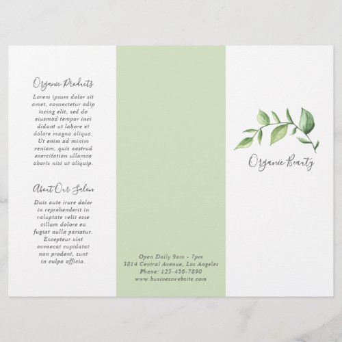 Elegant Greenery Beauty Salon Trifold Brochure