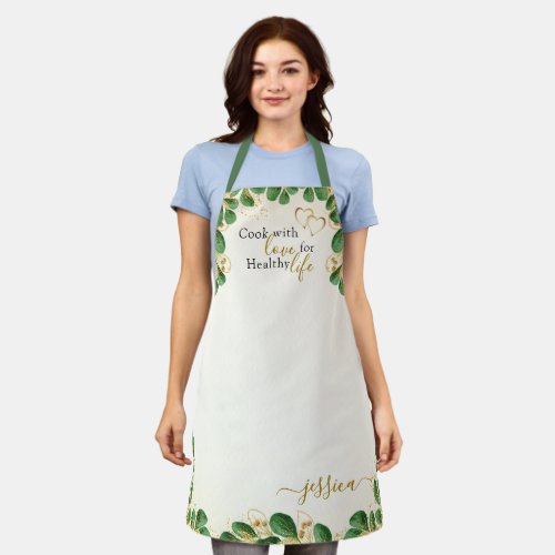 Elegant Greenery Beige Monogrammed Kitchen Apron