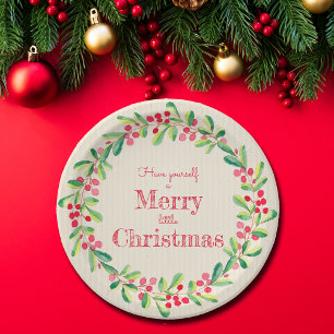 Elegant Greenery Berries Christmas Paper Plates