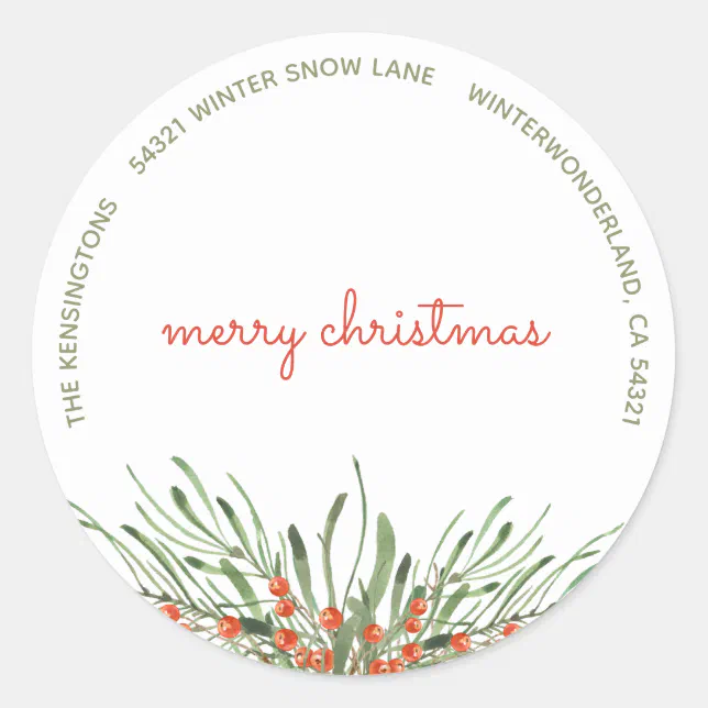 Elegant Greenery Berries Merry Christmas Classic Round Sticker Zazzle 8775