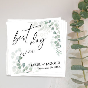 Elegant Greenery Best Day Ever Wedding Napkins