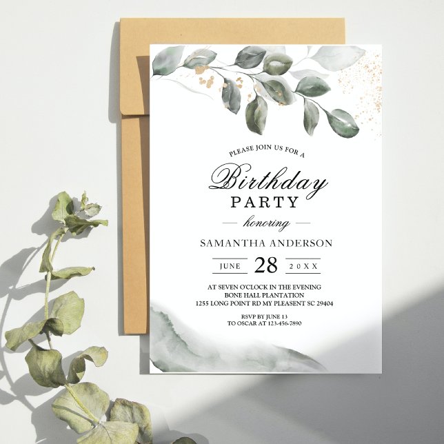 Elegant Greenery Birthday Invitation | Watercolor  (Creator Uploaded)