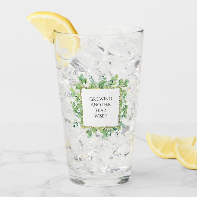 Elegant Greenery Birthday Party Customizable Glass (Front Ice)