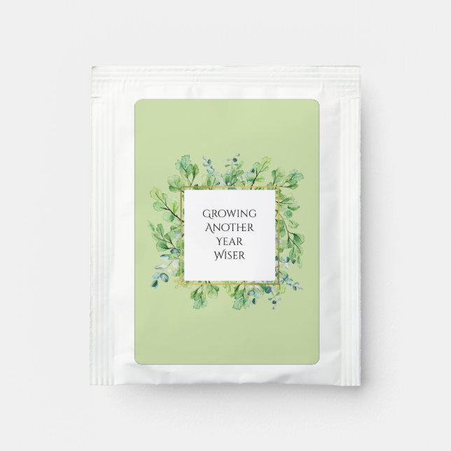 Elegant Greenery Birthday Party Customizable Tea Bag Drink Mix (Front)