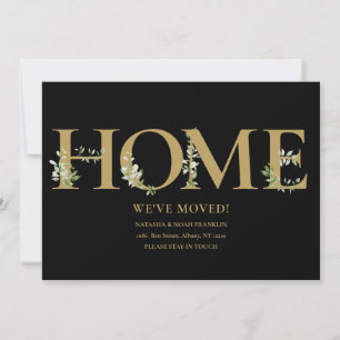 Elegant Greenery Black And Gold Home Moving Announcement