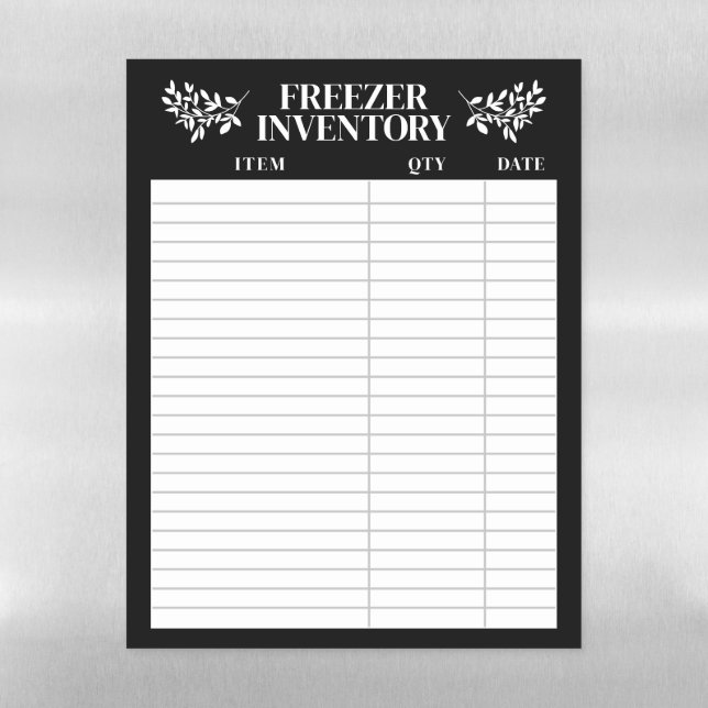 Elegant Greenery Black Freezer Inventory Magnetic Dry Erase Sheet (Vertical)