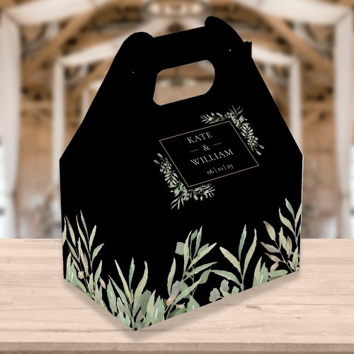 Elegant Greenery Black Gold Wedding Favor Boxes