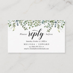 Elegant Greenery, Black, RSVP respond, Reply Enclosure Card